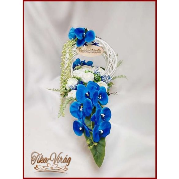 Virágtál Kék-orchideák Fehér Angol-rózsákkal 