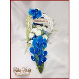 Virágtál Kék-orchideák Fehér Angol-rózsákkal 