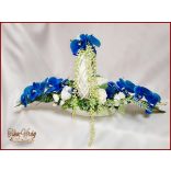 Virágtál Kék-orchideák Fehér Angol-rózsákkal 