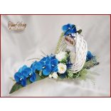 Virágtál Kék-orchideák Fehér Angol-rózsákkal 