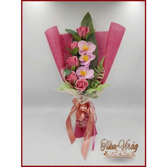 Mályva rózsa - lila orchidea szappan-virág csokor 