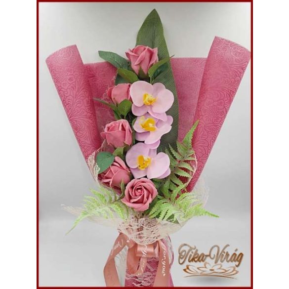 Mályva rózsa - lila orchidea szappan-virág csokor 