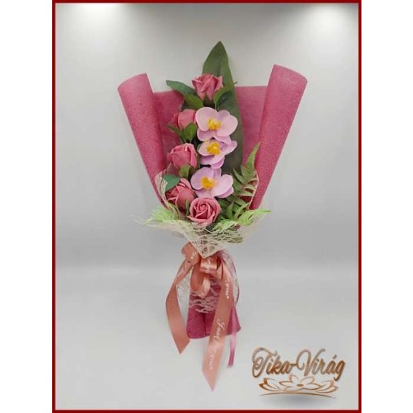 Mályva rózsa - lila orchidea szappan-virág csokor 