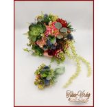 Pozsgás virágokból álló örök-csokor + kitűzővel 