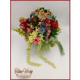 Pozsgás virágokból álló örök-csokor + kitűzővel 