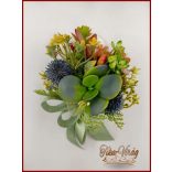 Pozsgás virágokból álló örök-csokor + kitűzővel 