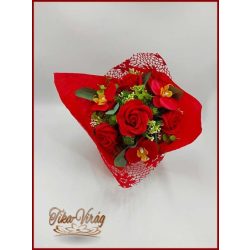 Piros rózsák - orchideák szappan-virág csokor 