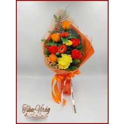   Narancssárga-rózsák és mini gerbera szappan-virág csokor 