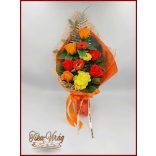 Narancssárga-rózsák és mini gerbera szappan-virág csokor 