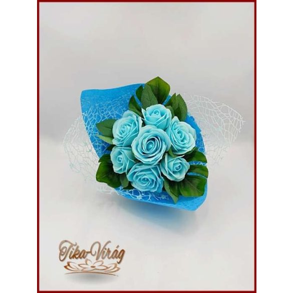 Világoskék rózsák szappan-virág csokor 