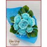 Világoskék rózsák szappan-virág csokor 