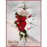 Virágtál Szívvel-Piros rózsákkal Fehér Orchideával 