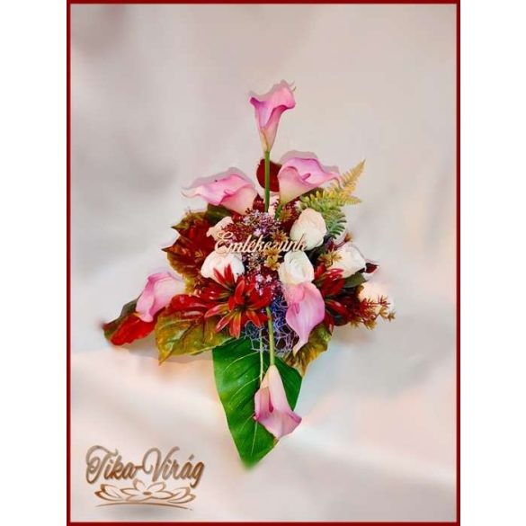 Virágtál Rózsaszín Kálák Ekrü rózsák az Ősz színeivel 