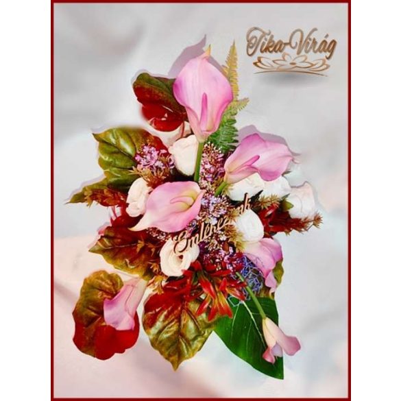 Virágtál Rózsaszín Kálák Ekrü rózsák az Ősz színeivel 