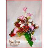 Virágtál Rózsaszín Kálák Ekrü rózsák az Ősz színeivel 