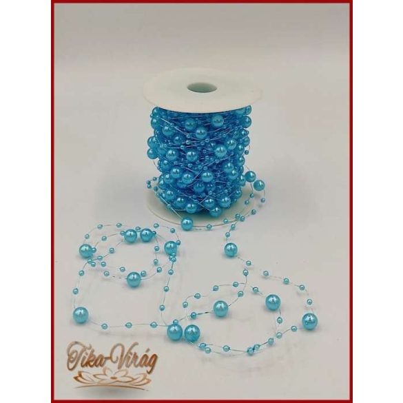 Gyöngy füzér damilon 3/7mm Azúr-kék színű 1 tekercs/ 20 méter 