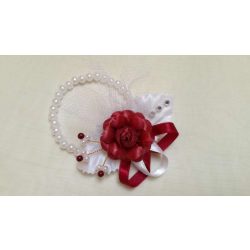 Csuklódísz gyöngysoros bordó-fehér 