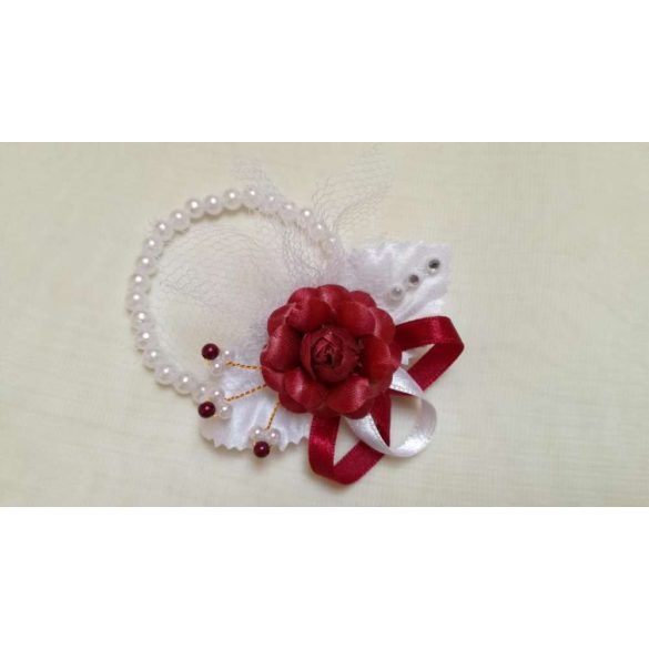 Csuklódísz gyöngysoros bordó-fehér 