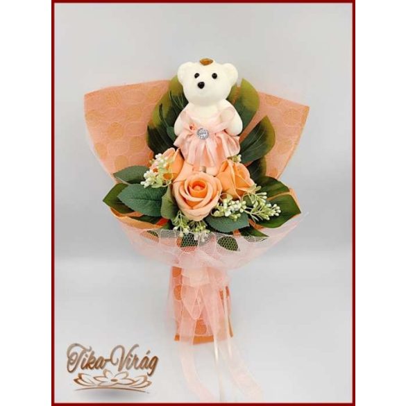 Barack maci 3 szál szappan-rózsával 