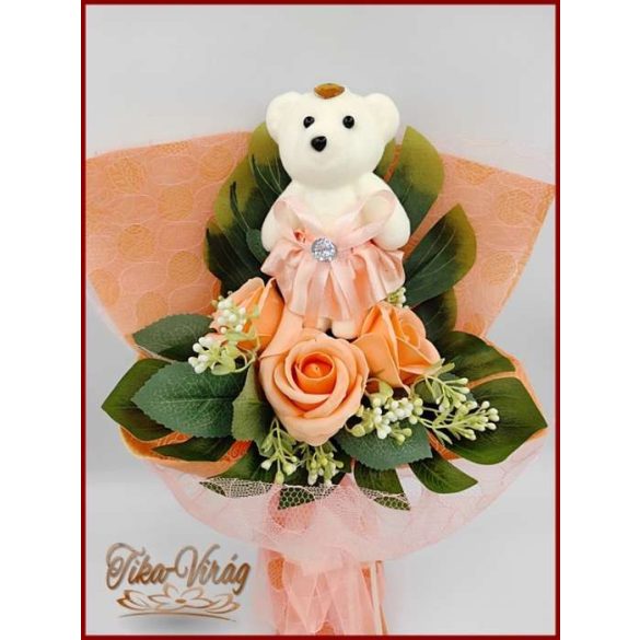 Barack maci 3 szál szappan-rózsával 