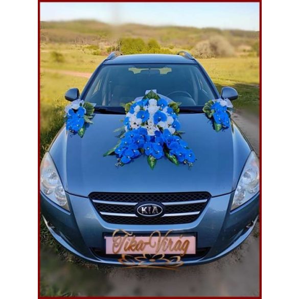 Kék orchideás- fehér rózsás örök autódísz 