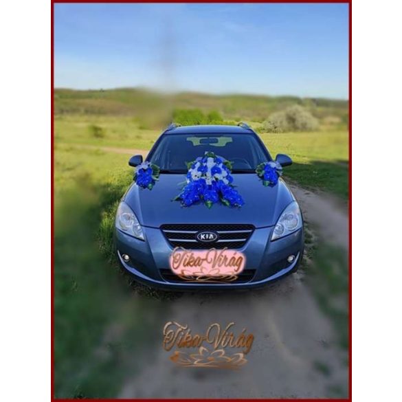 Kék orchideás- fehér rózsás örök autódísz 