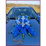 Kék orchideás- fehér rózsás örök autódísz 