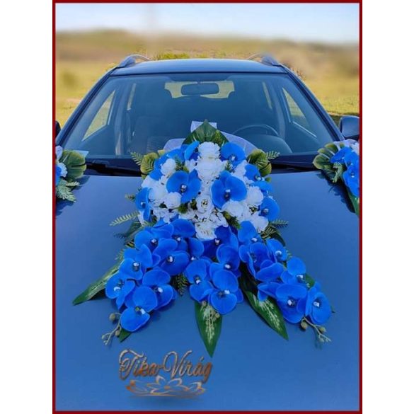 Kék orchideás- fehér rózsás örök autódísz 