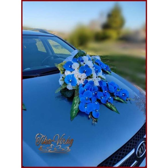 Kék orchideás- fehér rózsás örök autódísz 
