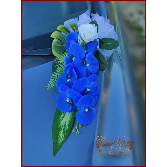 Kék orchideás- fehér rózsás örök autódísz 