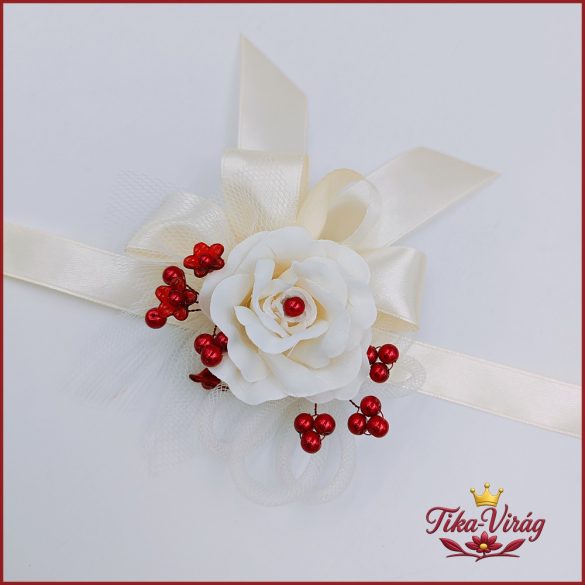 Ekrü rózsás-bordó díszítésű csuklódísz