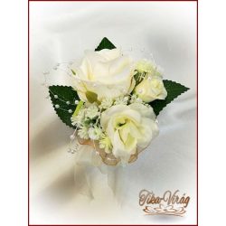   Pezsgő-arany-ekrü díszítésű 1 virágos kitűző, bokréta 