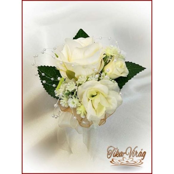 Pezsgő-arany-ekrü díszítésű 1 virágos kitűző, bokréta 