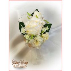   Pezsgő-arany-ekrü díszítésű 2 virágos kitűző, bokréta 