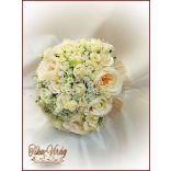 Pezsgő-arany-ekrü díszítésű menyasszonyi-örök-csokor 