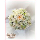 Pezsgő-arany-ekrü díszítésű menyasszonyi-örök-csokor+kitűzővel 