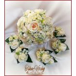 Pezsgő-arany-ekrü díszítésű menyasszonyi-örök-csokor+kitűzővel 
