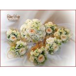 Pezsgő-arany-ekrü díszítésű menyasszonyi-örök-csokor+kitűzővel 