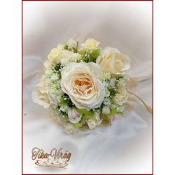   Pezsgő-arany-ekrü díszítésű koszorúslány-, dobó-, örök-csokor 