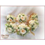 Pezsgő-arany-ekrü díszítésű koszorúslány-, dobó-, örök-csokor 