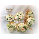 Pezsgő-arany-ekrü díszítésű koszorúslány-, dobó-, örök-csokor 