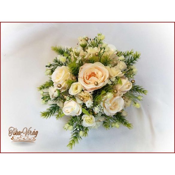 Pezsgő-arany-ekrü díszítésű asztaldísz 