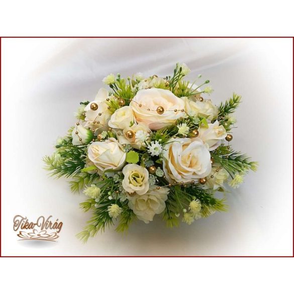 Pezsgő-arany-ekrü díszítésű asztaldísz 