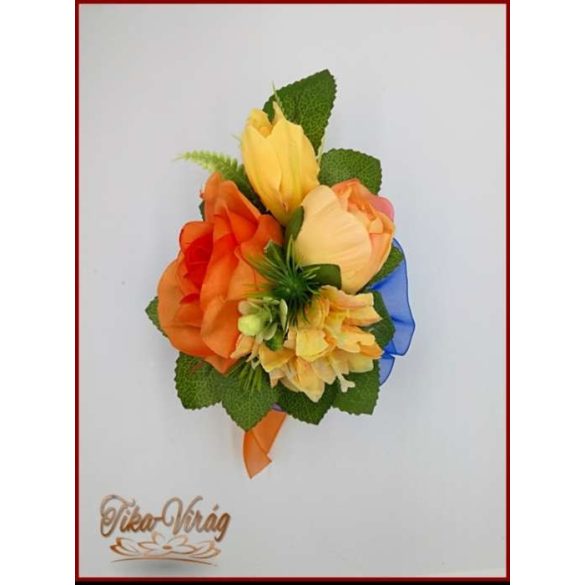 NARANCSOS RÓZSA-ÖRÖK CSOKOR, SZELLŐRÓZSÁVAL ÉS LIZIANTUSSZAL + kitűzővel 