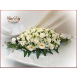 Pezsgő-arany-ekrü díszítésű asztaldísz 