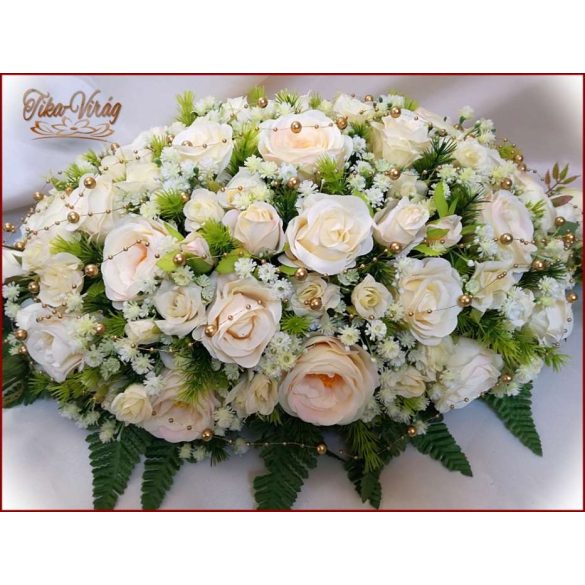 Pezsgő-arany-ekrü díszítésű asztaldísz 