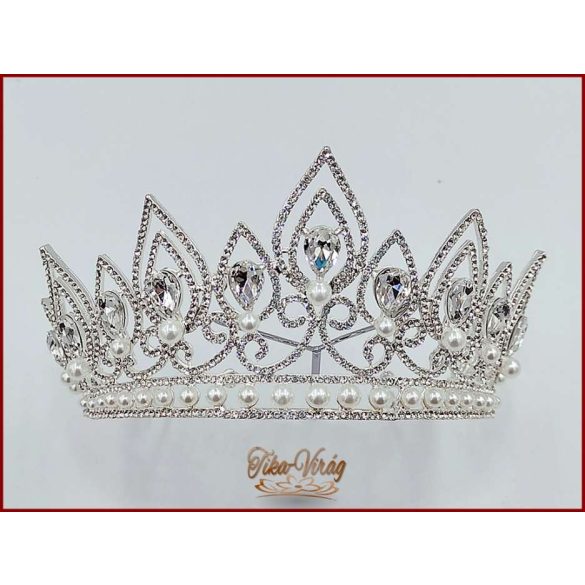 Korona fehér gyöngyökkel díszített + hozzá illő nyakék-szett variáció 180528.