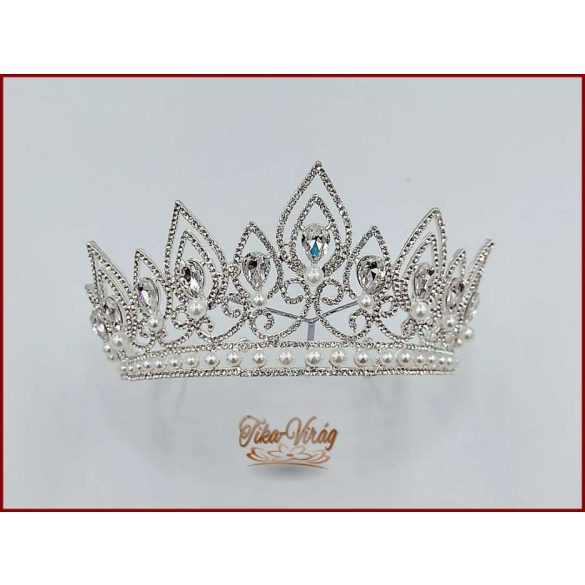 Korona fehér gyöngyökkel díszített + hozzá illő nyakék-szett variáció 180528.