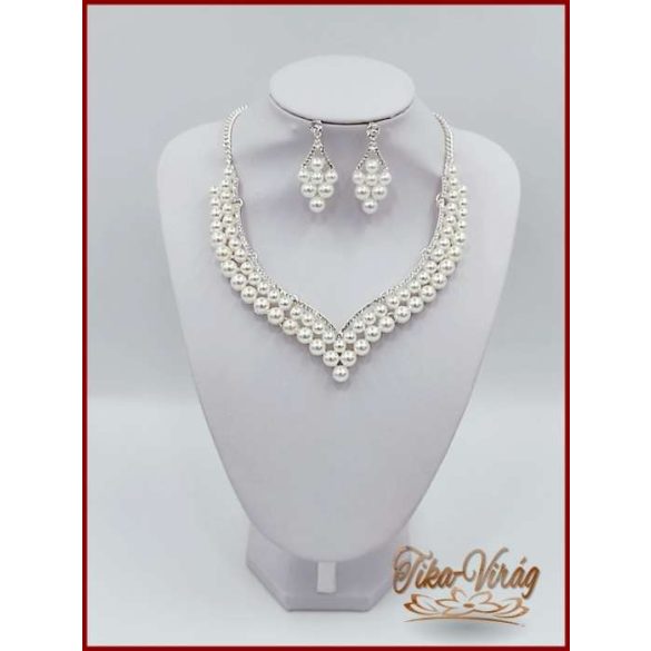 Korona fehér gyöngyökkel díszített + hozzá illő nyakék-szett variáció 180528.