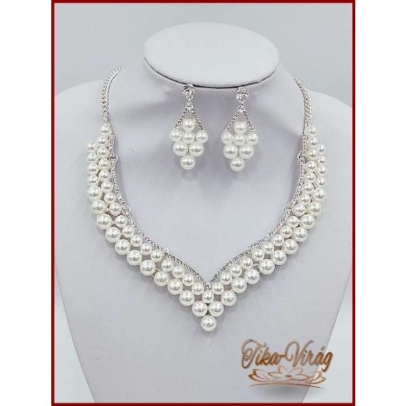Korona fehér gyöngyökkel díszített + hozzá illő nyakék-szett variáció 180528.
